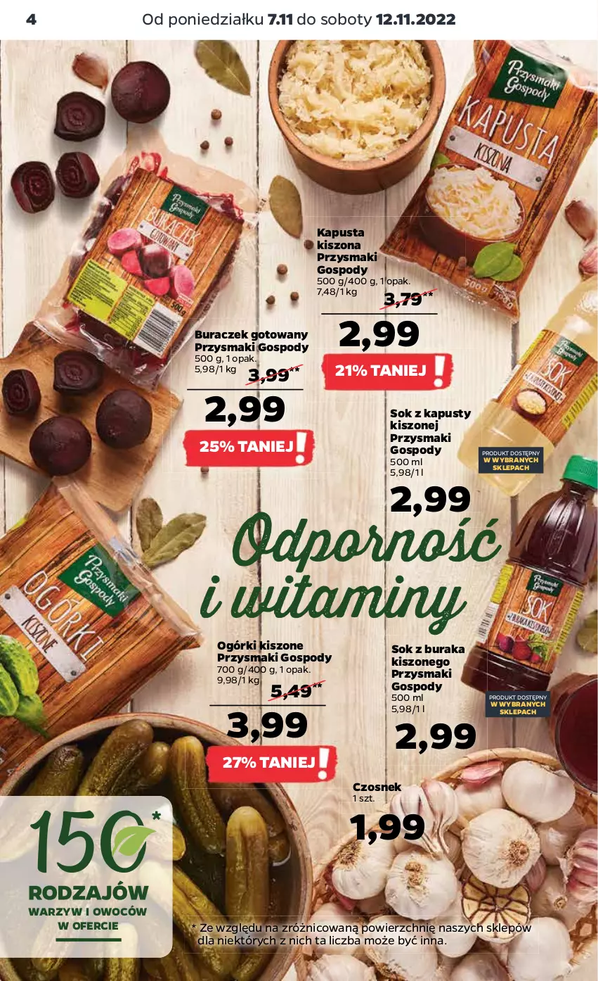 Gazetka promocyjna Netto - Artykuły spożywcze - ważna 07.11 do 12.11.2022 - strona 4 - produkty: Czosnek, Por, Przysmaki, Sok