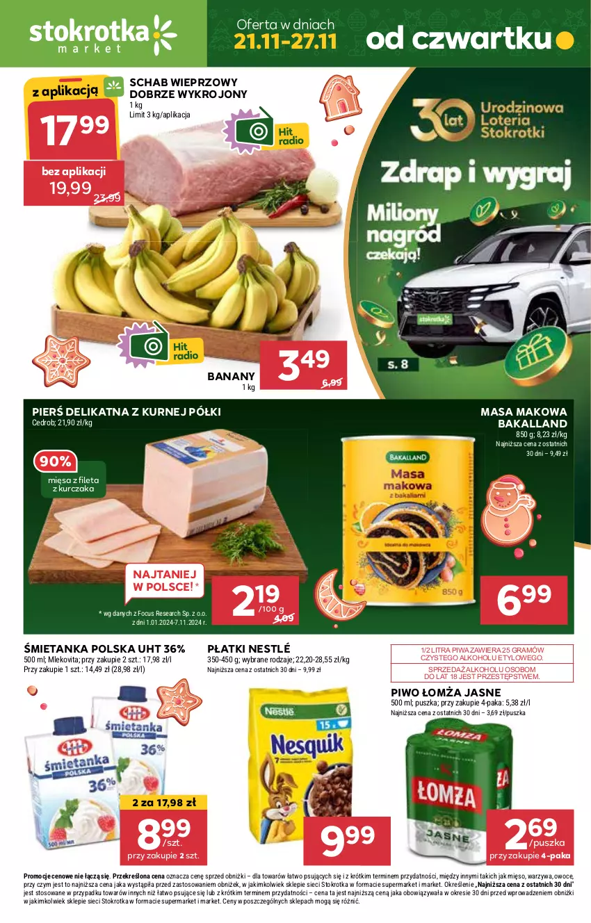 Gazetka promocyjna Stokrotka - Market - ważna 21.11 do 27.11.2024 - strona 1 - produkty: Bakalland, Banany, Gra, Kurczak, Mięso, Nestlé, Owoce, Piwa, Piwo, Schab wieprzowy, Warzywa