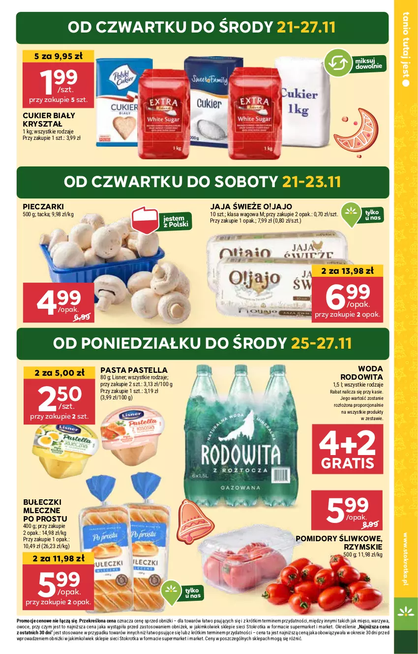 Gazetka promocyjna Stokrotka - Market - ważna 21.11 do 27.11.2024 - strona 3 - produkty: Bułeczki, Bułeczki mleczne, Cukier, Gra, Jaja, Mięso, Owoce, Pastella, Piec, Pomidory, Por, Warzywa, Woda