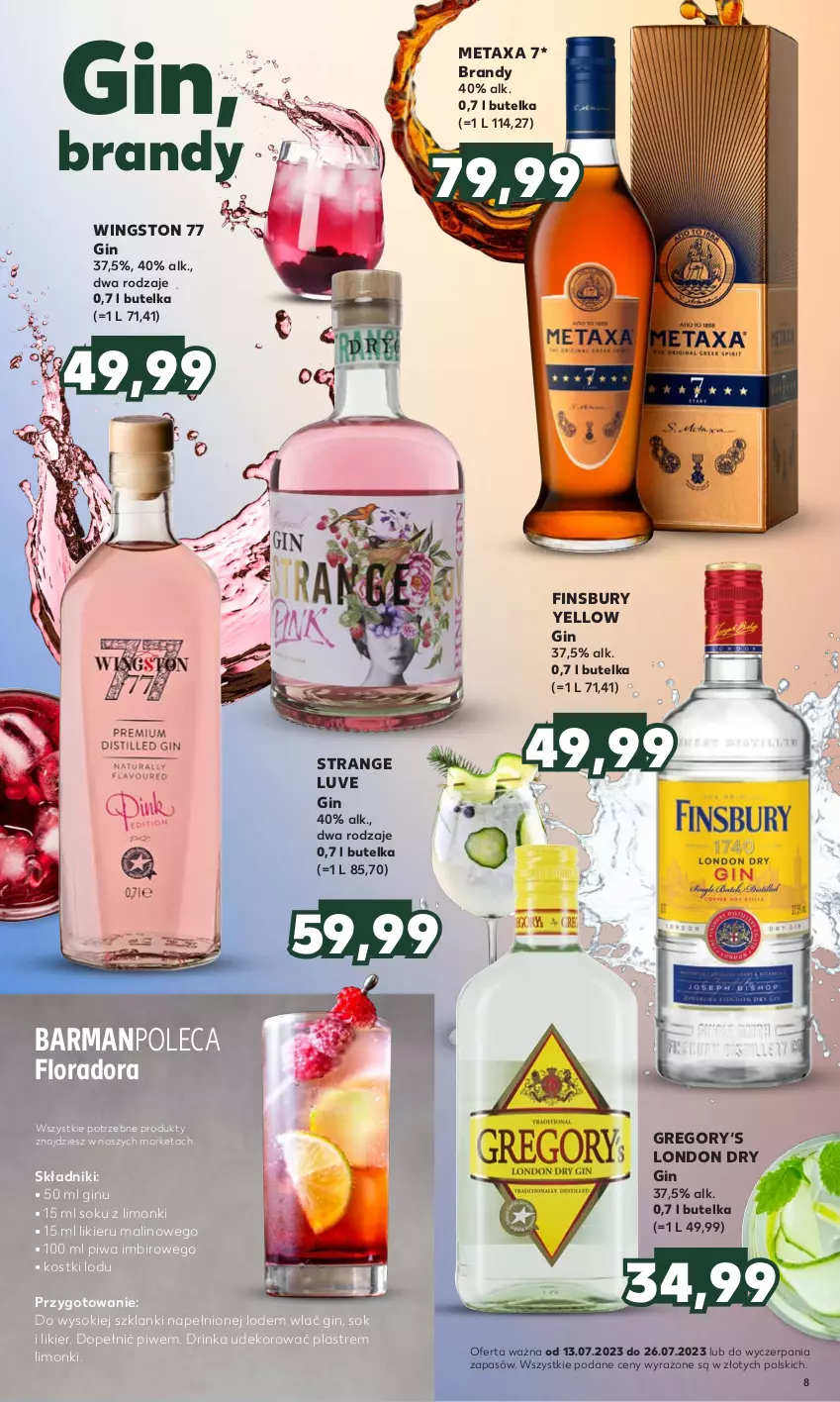 Gazetka promocyjna Kaufland - Barek Kauflandu - ważna 13.07 do 26.07.2023 - strona 8 - produkty: Brandy, Flora, Gin, Imbir, Inka, Lanki, Likier, Metaxa, Piwa, Sok, Tran, Wingston 77