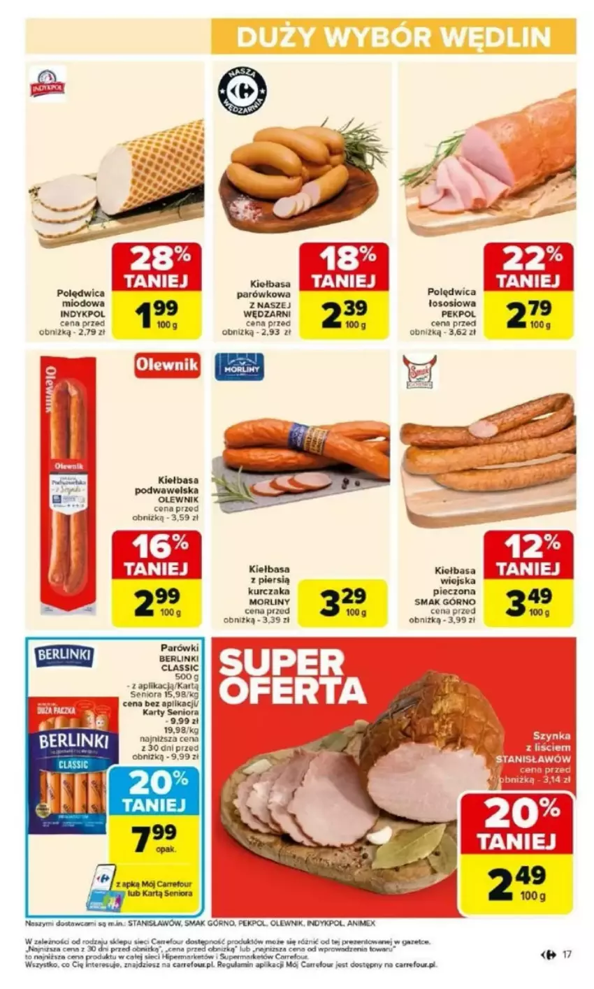 Gazetka promocyjna Carrefour - ważna 17.03 do 22.03.2025 - strona 11 - produkty: Berlinki, Fa, Kiełbasa, Kiełbasa podwawelska, Morliny, Olewnik, Piec, Polędwica, Wawel