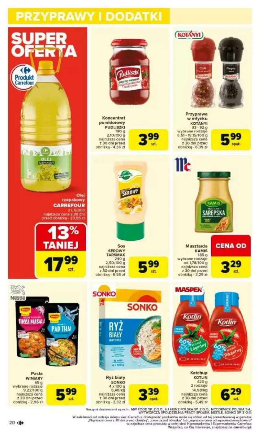 Gazetka promocyjna Carrefour - ważna 17.03 do 22.03.2025 - strona 15 - produkty: Heinz, Kamis, Ketchup, Kotlin, Mus, Musztarda, Pudliszki, Ryż, Ryż biały, Ser, Sonko, Winiary