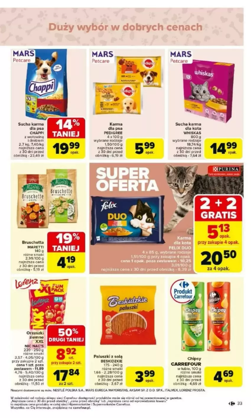 Gazetka promocyjna Carrefour - ważna 17.03 do 22.03.2025 - strona 29 - produkty: Aksam, Beskidzki, Chappi, Chipsy, Fa, Lorenz, Mars, Orzeszki, Pedigree, Ser, Sucha karma, Whiskas