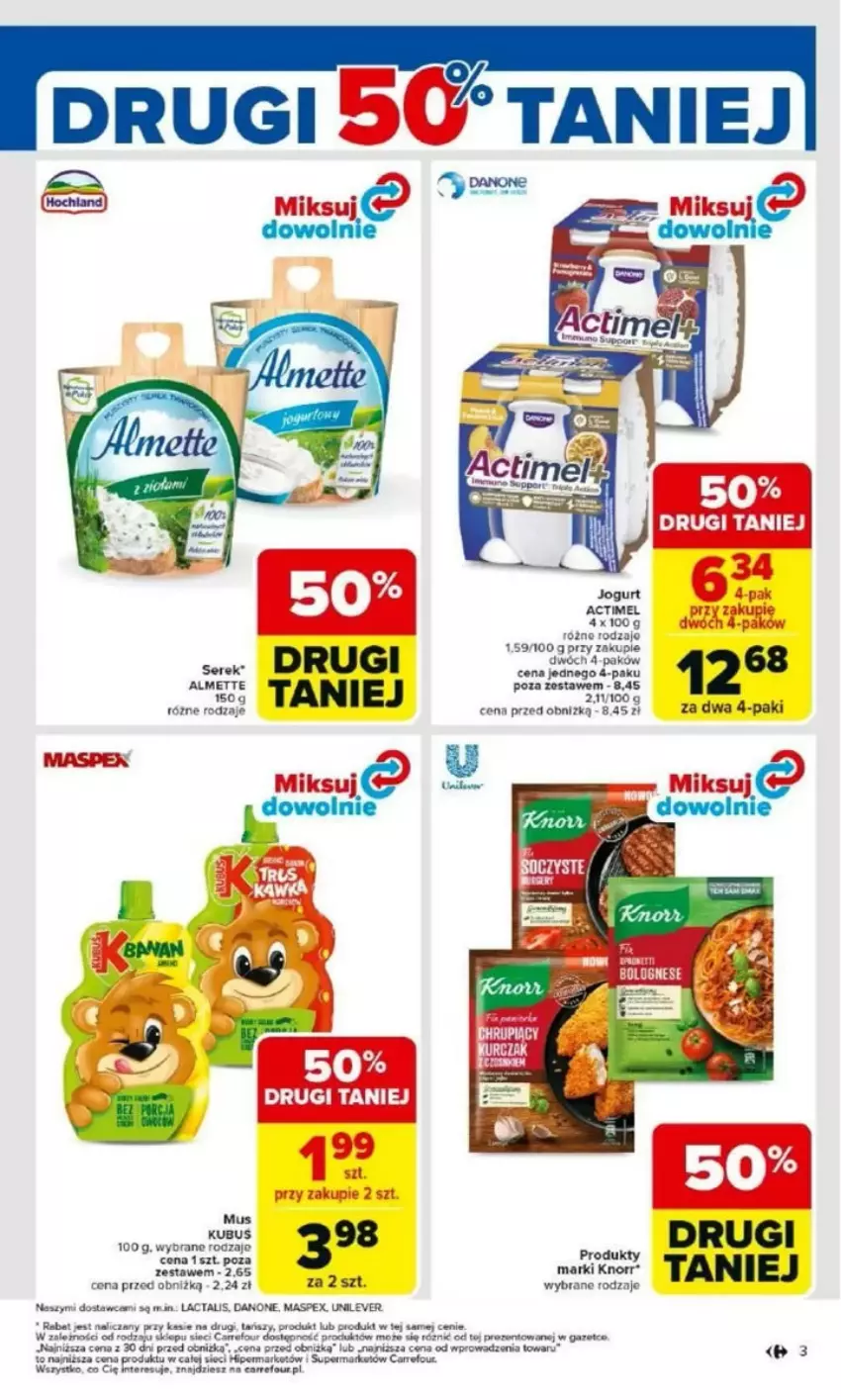 Gazetka promocyjna Carrefour - ważna 17.03 do 22.03.2025 - strona 42 - produkty: Actimel, Almette, Danone, Knorr, Mus