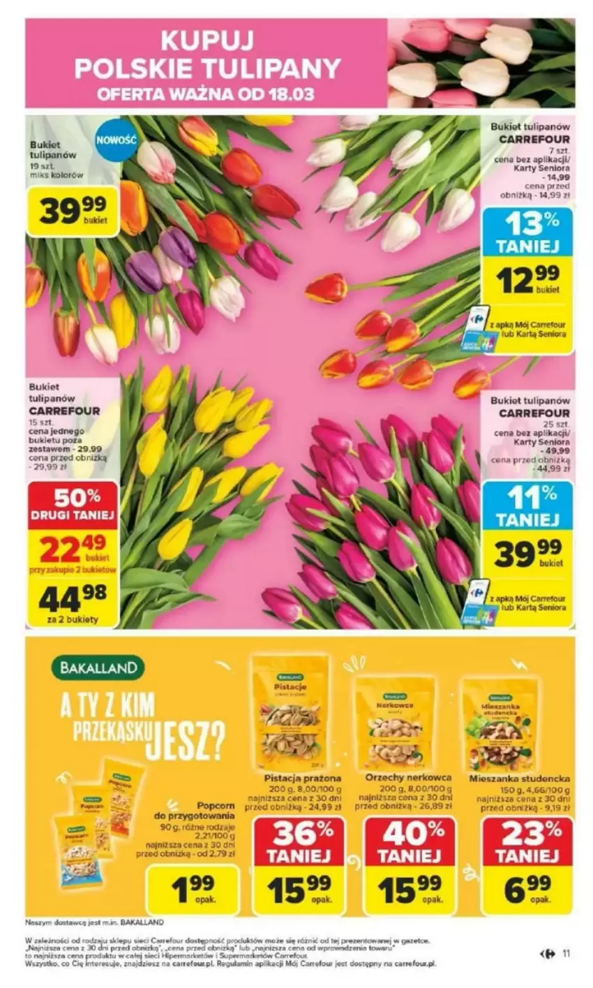 Gazetka promocyjna Carrefour - ważna 17.03 do 22.03.2025 - strona 5 - produkty: Bakalland, Bukiet, Fa, Isla, Kosz, Mieszanka studencka, Por, Tulipan