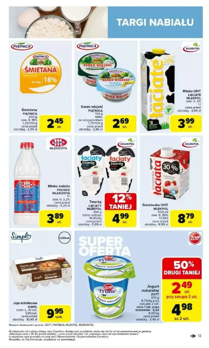 Gazetka promocyjna Carrefour - ważna 17.03 do 22.03.2025 - strona 7 - produkty: Fa, Jaja, Jogurt, Jogurt naturalny, Mleko, Piątnica, Pur, Ser, Serek, Serek wiejski, Twaróg, Zott