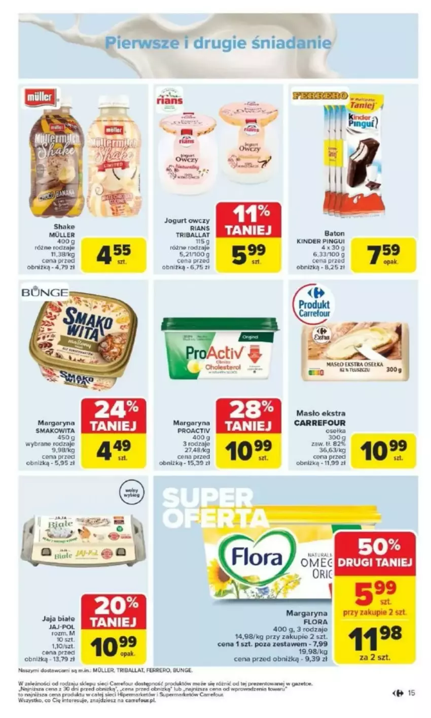 Gazetka promocyjna Carrefour - ważna 17.03 do 22.03.2025 - strona 9 - produkty: Ferrero, Jaja, Jogurt, Kinder, LG, Margaryna, Masło, Smakowita, Tusz