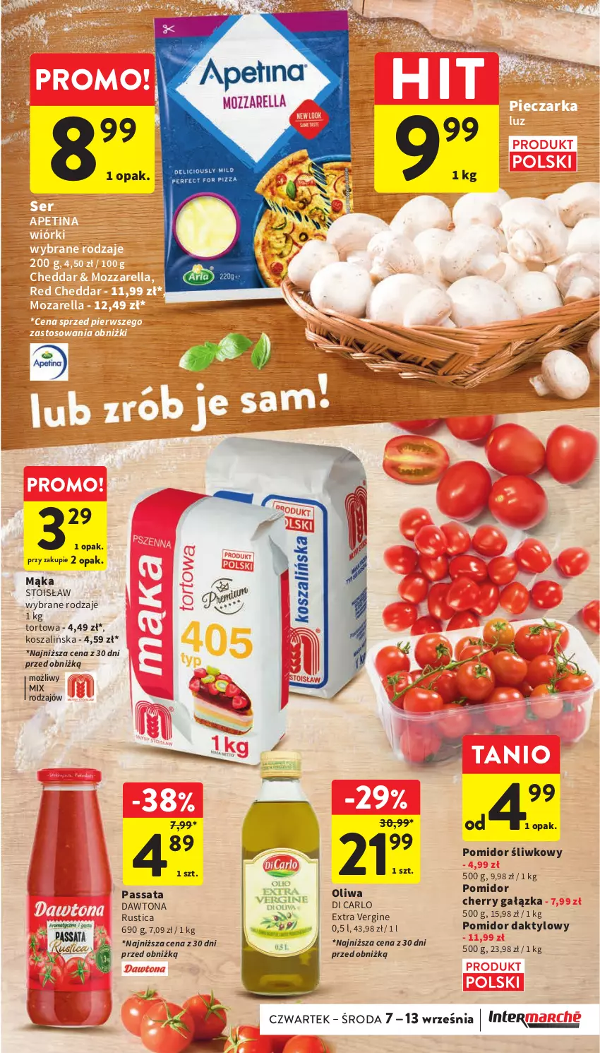 Gazetka promocyjna Intermarche - Gazetka Intermarche - ważna 07.09 do 13.09.2023 - strona 19 - produkty: Cheddar, Dawtona, Gin, Kosz, Mąka, Mozzarella, Oliwa, Piec, Pieczarka, Rust, Ser, Szal