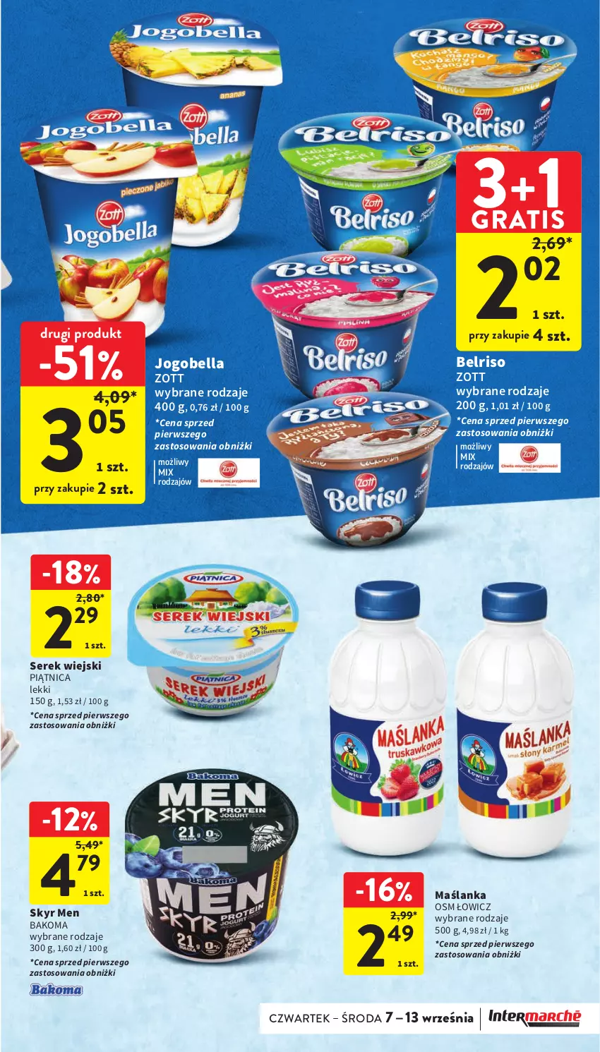 Gazetka promocyjna Intermarche - Gazetka Intermarche - ważna 07.09 do 13.09.2023 - strona 21 - produkty: Bakoma, Bell, Bella, Belriso, Gra, Jogobella, Maślanka, Piątnica, Ser, Serek, Serek wiejski, Zott