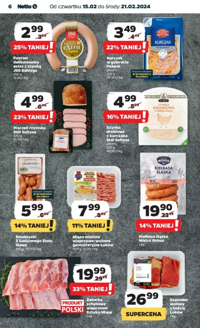 Gazetka promocyjna Netto - ważna 15.02 do 21.02.2024 - strona 14 - produkty: Gala, Kiełbasa, Kiełbasa śląska, Kosz, Kurczak, Szynka