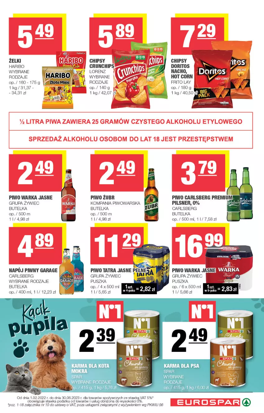 Gazetka promocyjna Spar - EuroSpar - ważna 15.01 do 25.01.2023 - strona 13 - produkty: Carlsberg, Chipsy, Crunchips, Haribo, Lorenz, Piwo, Sok, Tatra, Warka