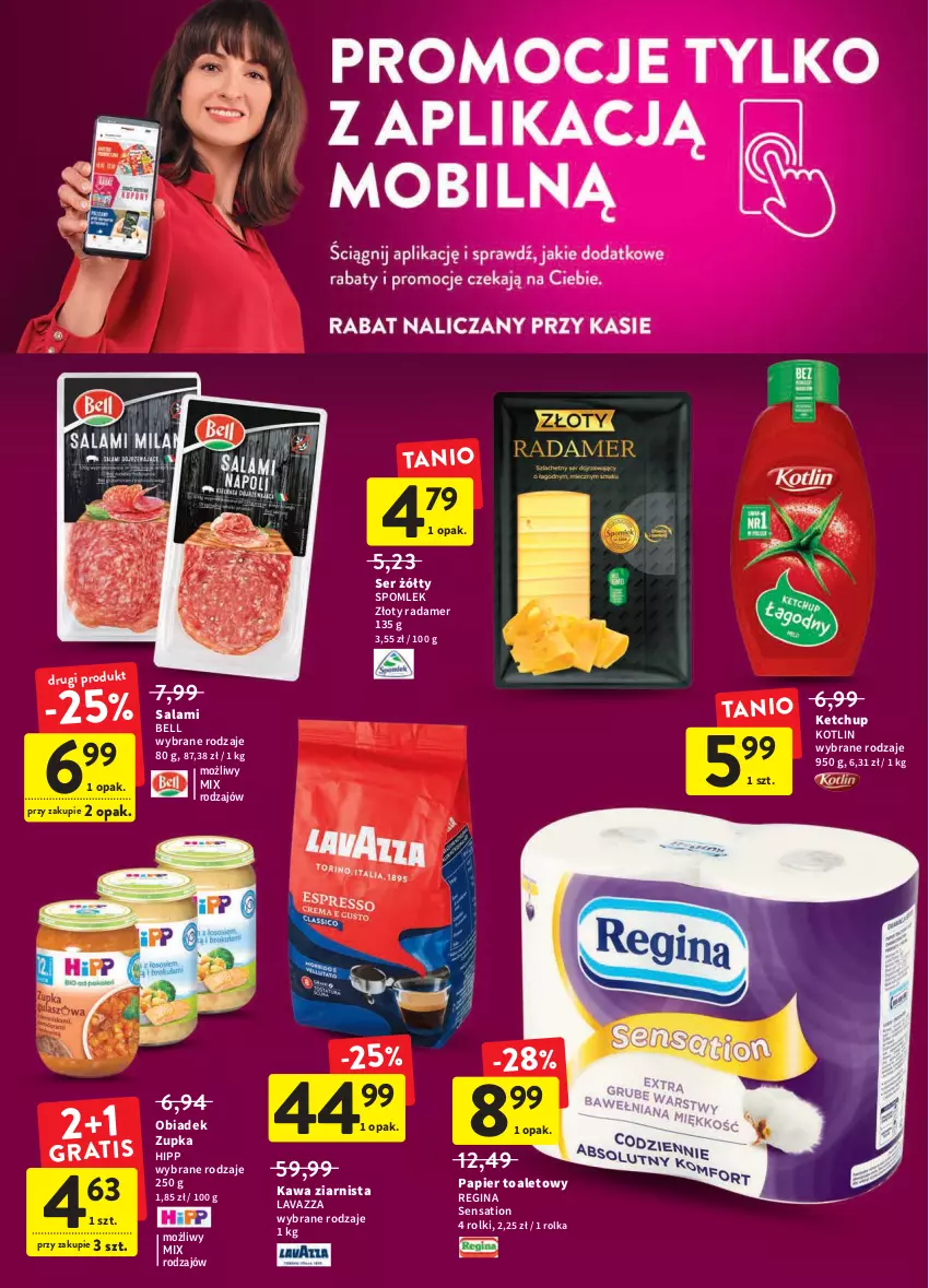 Gazetka promocyjna Intermarche - Spożywcza - ważna 17.03 do 23.03.2022 - strona 26 - produkty: Bell, Gin, HiPP, Kawa, Kawa ziarnista, Ketchup, Kotlin, Lavazza, Papier, Papier toaletowy, Radamer, Rolki, Salami, Sati, Ser