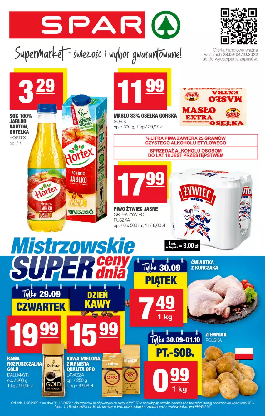 Gazetka promocyjna Spar - Spar - ważna 25.09 do 05.10.2022 - strona 1 - produkty: Dallmayr, Hortex, Kawa, Kawa mielona, Kurczak, Lavazza, Masło, Sok