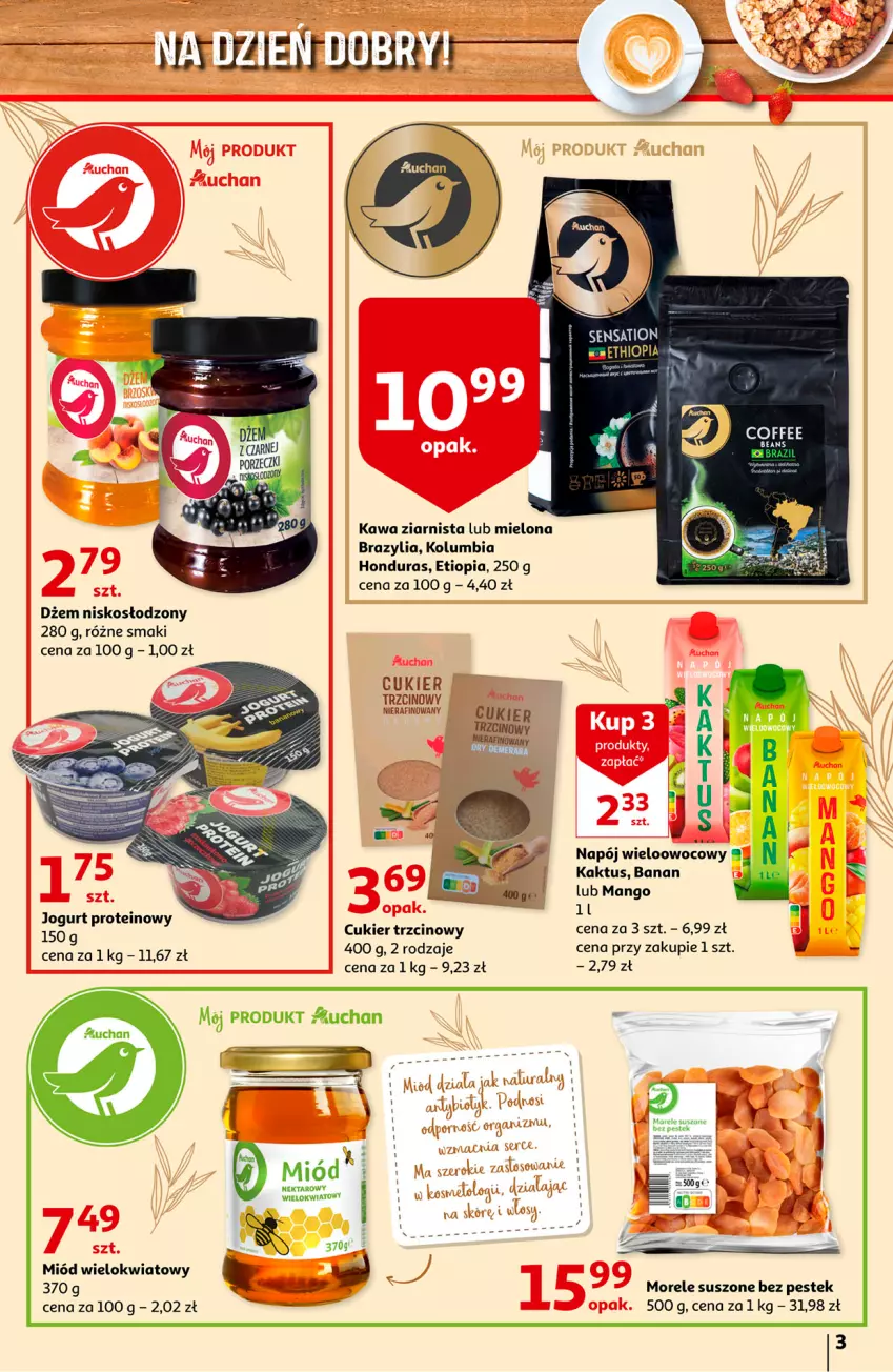 Gazetka promocyjna Auchan - Nasze Marki to dobry wybór Hipermarkety - ważna 25.01 do 03.02.2022 - strona 3 - produkty: Cukier, Cukier trzcinowy, Dżem, Jogurt, Kaktus, Kawa, Kawa ziarnista, LG, Mango, Miód, Napój, Stek