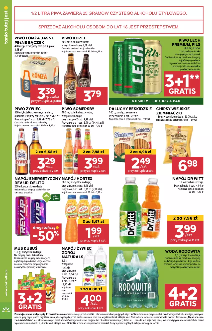 Gazetka promocyjna Stokrotka - Market - ważna 26.02 do 05.03.2025 - strona 16 - produkty: Beskidzki, Chipsy, Gra, Hortex, Kozel, Kubuś, Lech Premium, Mięso, Mus, Napój, Napój energetyczny, Owoce, Piwa, Piwo, Por, Sezam, Somersby, Warzywa, Woda