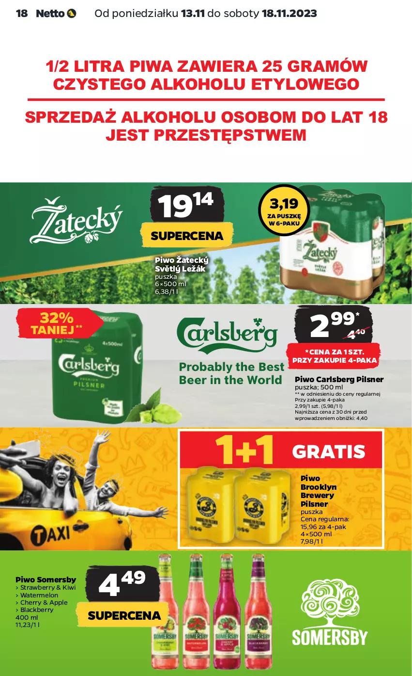 Gazetka promocyjna Netto - Artykuły spożywcze - ważna 13.11 do 18.11.2023 - strona 18 - produkty: Carlsberg, Gra, Kiwi, Lack, Melon, Piwa, Piwo, Somersby, STP