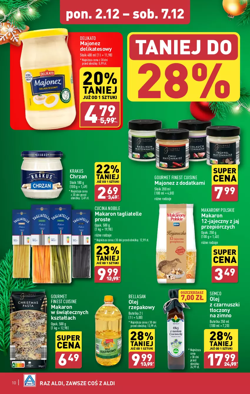 Gazetka promocyjna Aldi - Pełna oferta - ważna 02.12 do 07.12.2024 - strona 10 - produkty: Bell, Bella, Chrzan, Krakus, Majonez, Makaron, Olej, Olej rzepakowy, Olej z czarnuszki, Tagliatelle