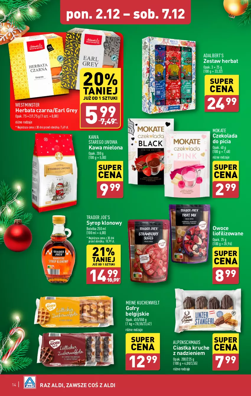 Gazetka promocyjna Aldi - Pełna oferta - ważna 02.12 do 07.12.2024 - strona 14 - produkty: Ciastka, Czekolada, Earl Grey, Gofry, Herbata, Herbata czarna, Kawa, Kawa mielona, LG, Owoce, Syrop