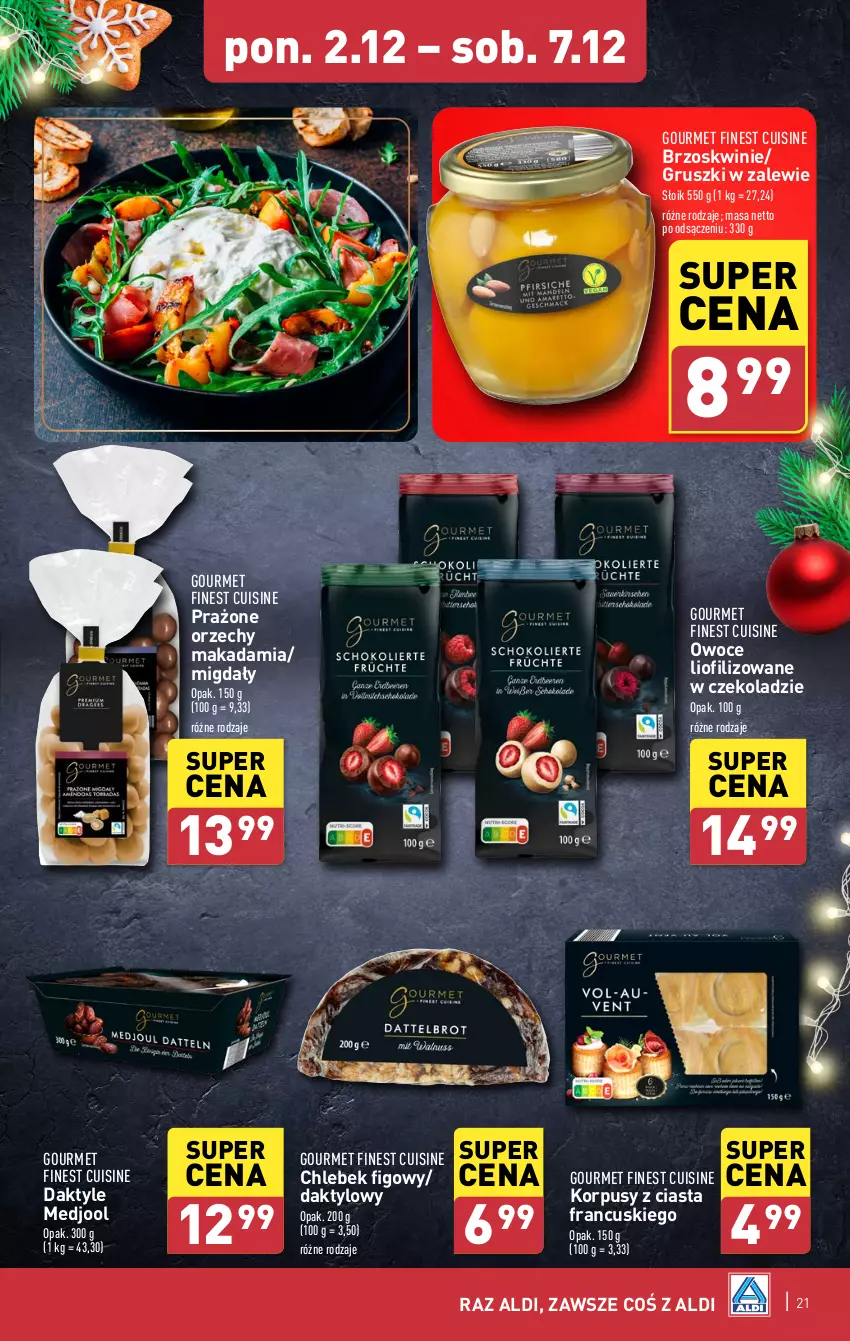 Gazetka promocyjna Aldi - Pełna oferta - ważna 02.12 do 07.12.2024 - strona 21 - produkty: Brzoskwinie, Chleb, Daktyle, Gruszki, Korpusy, Migdały, Owoce