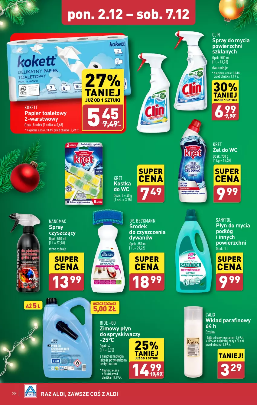 Gazetka promocyjna Aldi - Pełna oferta - ważna 02.12 do 07.12.2024 - strona 28 - produkty: Clin, Dywan, Kostka do wc, Kret, Nanomax, Papier, Papier toaletowy, Płyn do mycia, Płyn do mycia podłóg, Płyn do spryskiwaczy, Sanytol