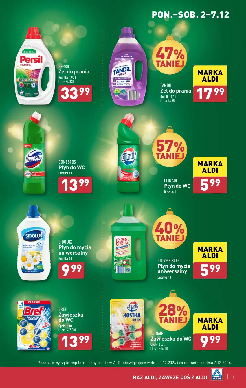 Gazetka promocyjna Aldi - Pełna oferta - ważna 02.12 do 07.12.2024 - strona 31 - produkty: Bref, Clin, Domestos, Persil, Płyn do mycia, Płyn do wc, Putzmeister, Sidolux, Zawieszka do wc