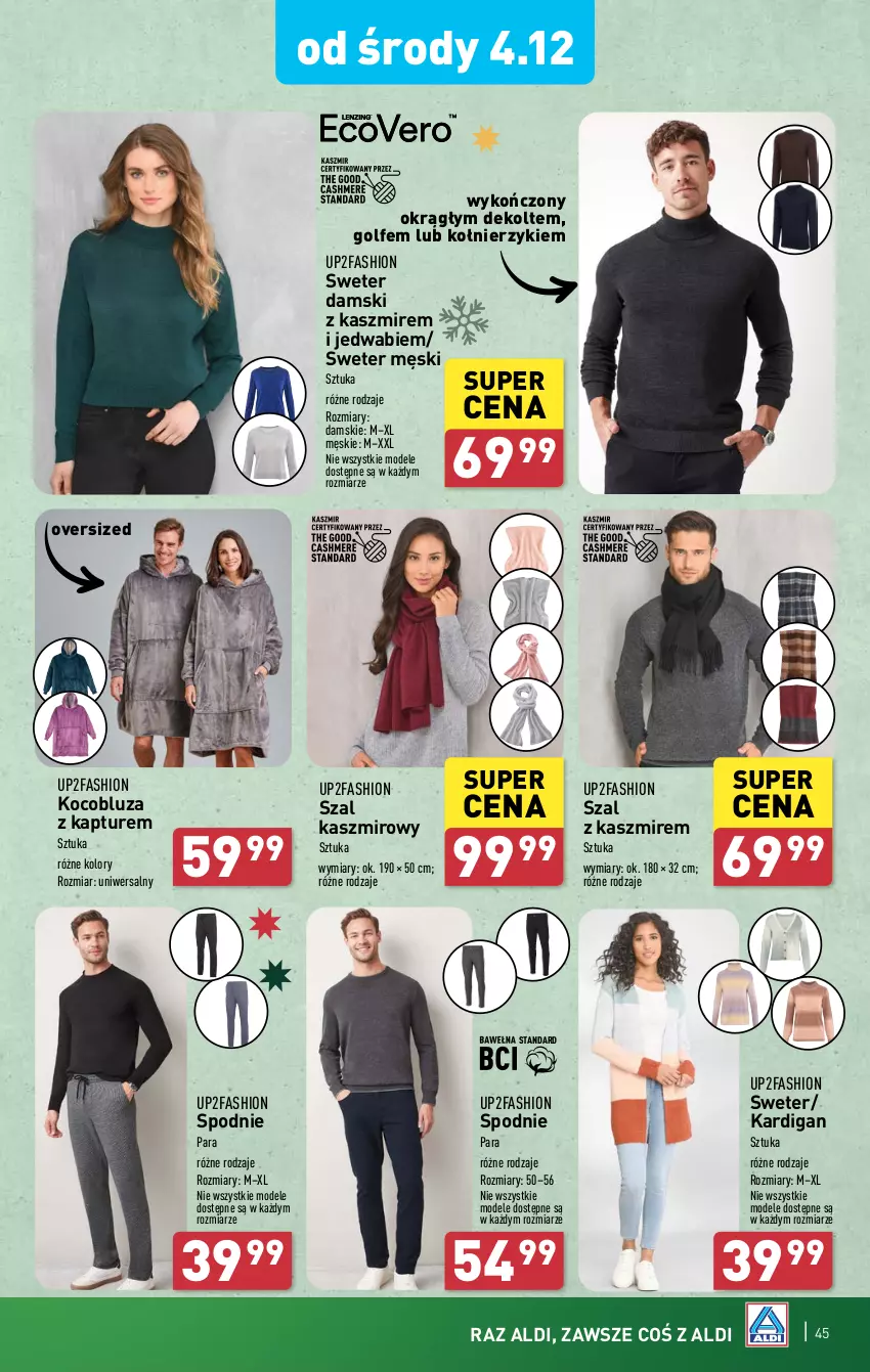 Gazetka promocyjna Aldi - Pełna oferta - ważna 02.12 do 07.12.2024 - strona 45 - produkty: Bluza, Bluza z kapturem, Fa, Kardigan, Koc, Spodnie, Sweter, Szal