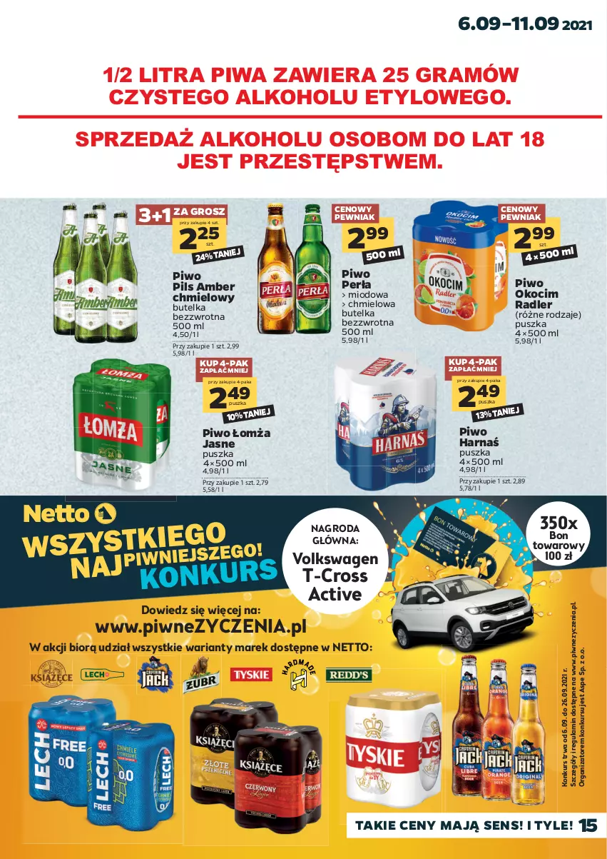 Gazetka promocyjna Netto - Gazetka spożywcza - ważna 06.09 do 11.09.2021 - strona 15 - produkty: Gra, Harnaś, Koc, Okocim, Perła, Piwa, Piwo, Radler