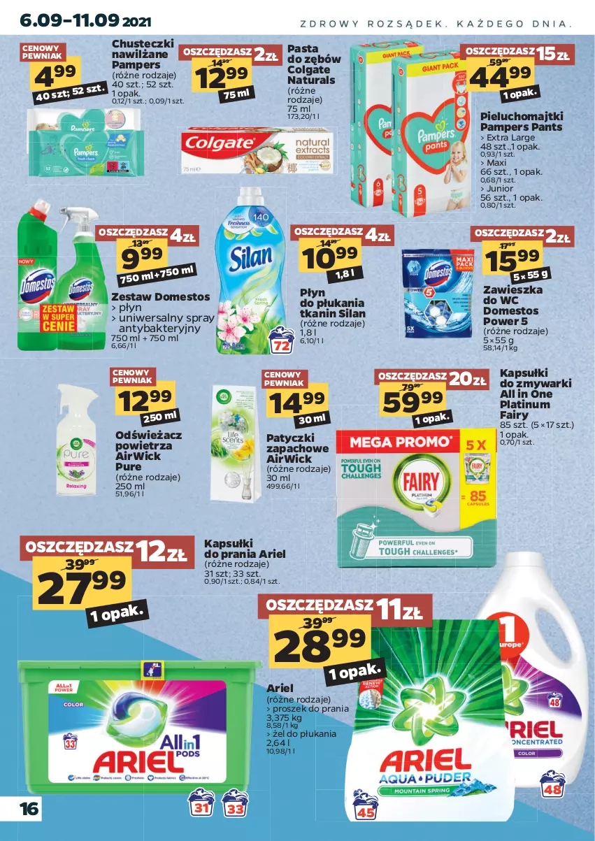 Gazetka promocyjna Netto - Gazetka spożywcza - ważna 06.09 do 11.09.2021 - strona 16 - produkty: Ariel, Chusteczki, Colgate, Domestos, Fa, Fairy, Kapsułki do prania, LG, Majtki, Odświeżacz powietrza, Pampers, Pasta do zębów, Pieluchomajtki, Płyn do płukania, Proszek do prania, Pur, Silan, Zawieszka do wc, Zmywarki