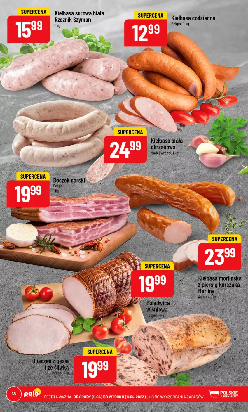 Gazetka promocyjna PoloMarket - Gazetka pomocyjna - ważna 05.04 do 11.04.2023 - strona 18 - produkty: Boczek, Cars, Chrzan, Kiełbasa, Kiełbasa biała, Madej Wróbel, Pekpol