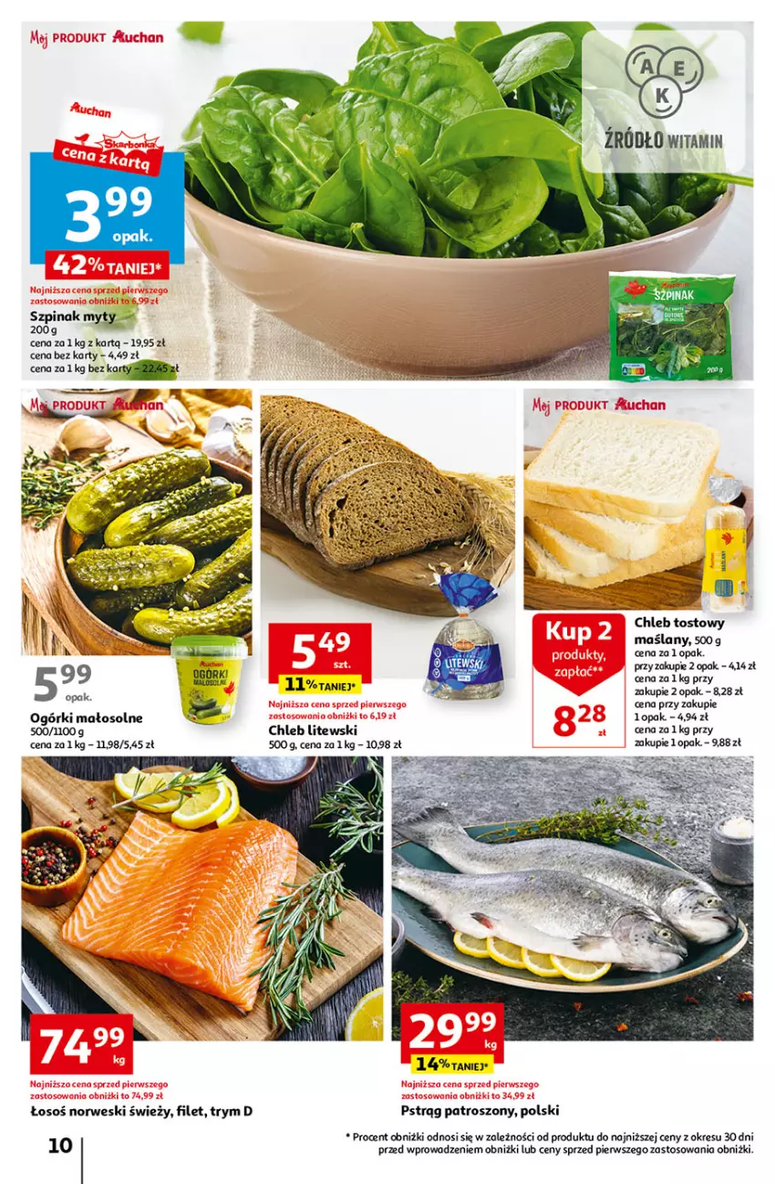 Gazetka promocyjna Auchan - Gazetka Tanie Zakupy Hipermarket Auchan - ważna 27.07 do 02.08.2023 - strona 10 - produkty: Chleb, Chleb tostowy, Pstrąg, Szpinak