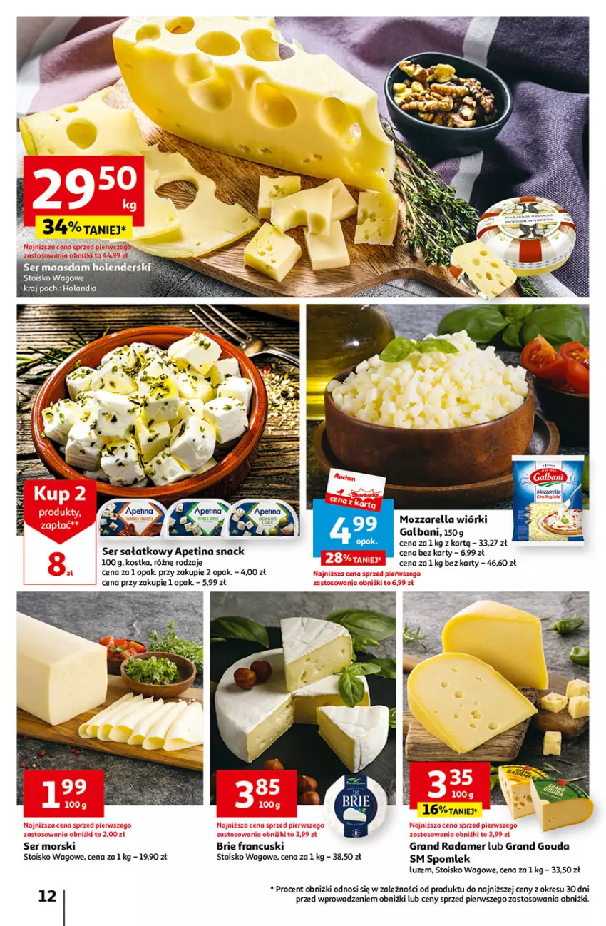 Gazetka promocyjna Auchan - Gazetka Tanie Zakupy Hipermarket Auchan - ważna 27.07 do 02.08.2023 - strona 12 - produkty: Brie, Galbani, Gouda, Gra, Mozzarella, Radamer, Sałat, Ser