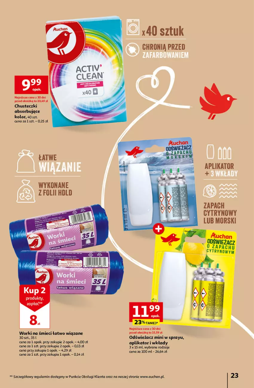 Gazetka promocyjna Auchan - Gazetka Tanie Zakupy Hipermarket Auchan - ważna 27.07 do 02.08.2023 - strona 23 - produkty: Chusteczki, Worki na śmiec, Worki na śmieci