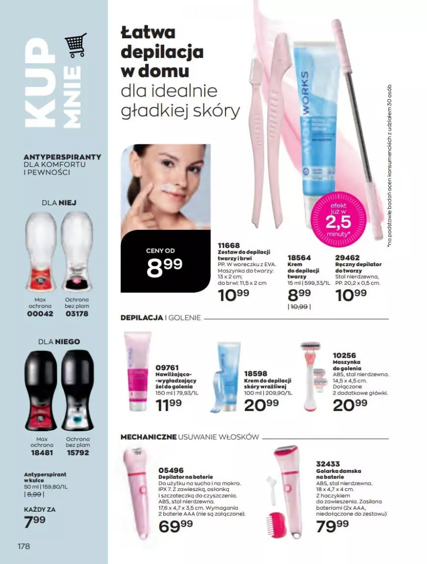 Gazetka promocyjna Avon - Katalog Avon 4/2022 kampania kwiecień - ważna 01.04 do 30.04.2022 - strona 178 - produkty: Antyperspirant, Bateria, Depilator, Golarka, Haczyk, LANA, Maszynka, Maszynka do golenia, Szynka