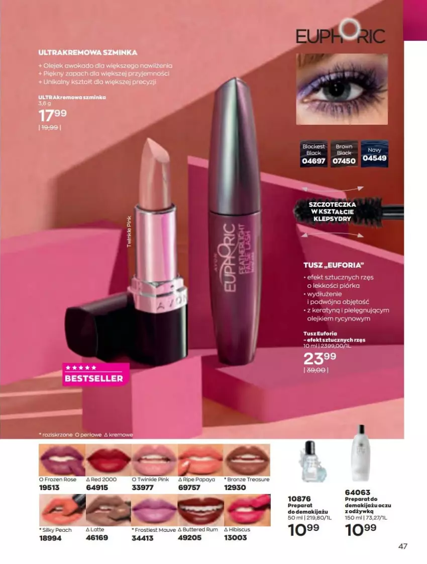 Gazetka promocyjna Avon - Katalog Avon 4/2022 kampania kwiecień - ważna 01.04 do 30.04.2022 - strona 47 - produkty: Fa, Frozen, Inka, Lack, Makijaż, Olej, Rum, Szczoteczka, Szminka, Tusz