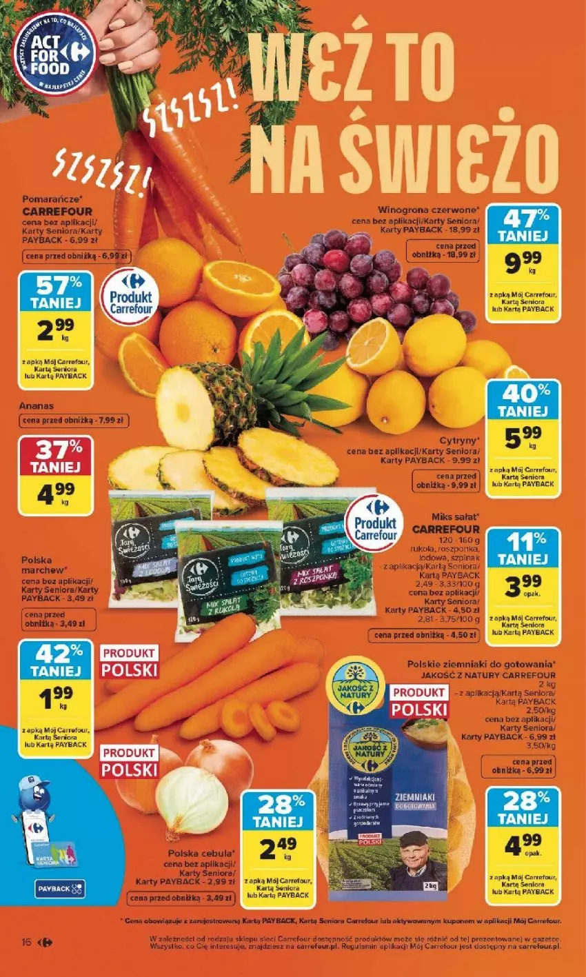 Gazetka promocyjna Carrefour - Gazetka Carrefour, Market od poniedziałku! - ważna 30.03 do 04.04.2026 - strona 18 - produkty: Ananas, Cebula, Cytryny, Fa, Pomarańcze, Sałat, Ser, Wino, Winogrona, Ziemniaki