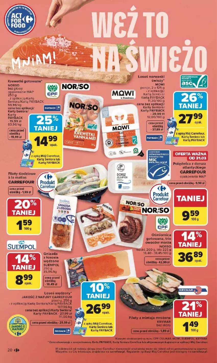 Gazetka promocyjna Carrefour - Gazetka Carrefour, Market od poniedziałku! - ważna 30.03 do 04.04.2026 - strona 22 - produkty: Dorsz, Krewetki, Mintaj, Polędwica, Por, Sos, Suempol