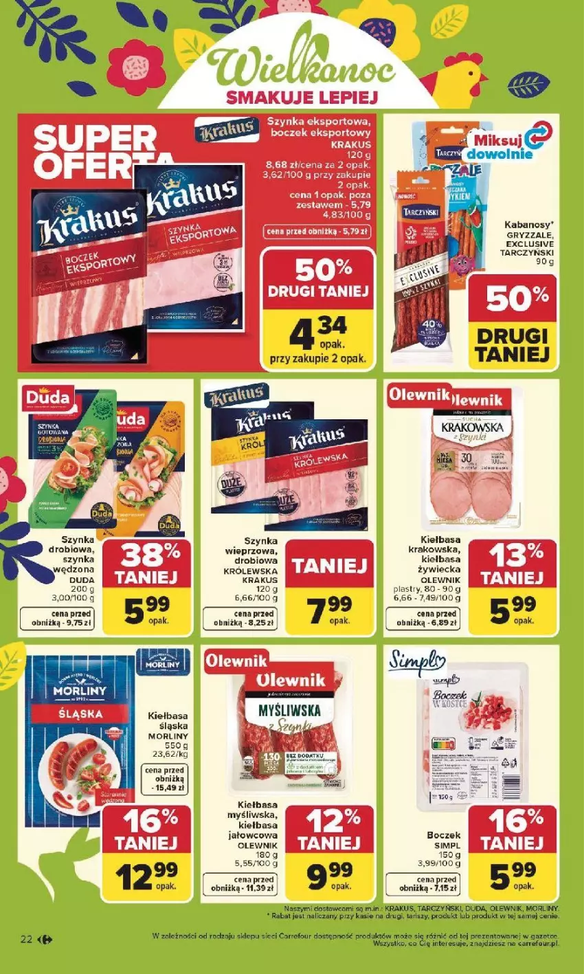Gazetka promocyjna Carrefour - Gazetka Carrefour, Market od poniedziałku! - ważna 30.03 do 04.04.2026 - strona 24 - produkty: Boczek, Duda, Gry, Kabanos, Kiełbasa, Kiełbasa śląska, Krakus, Morliny, Olewnik, Por, Sport, Szynka