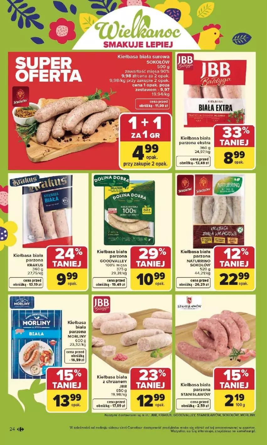 Gazetka promocyjna Carrefour - Gazetka Carrefour, Market od poniedziałku! - ważna 30.03 do 04.04.2026 - strona 26 - produkty: Chrzan, Kiełbasa, Kiełbasa biała, Krakus, Morliny, Sok, Sokołów