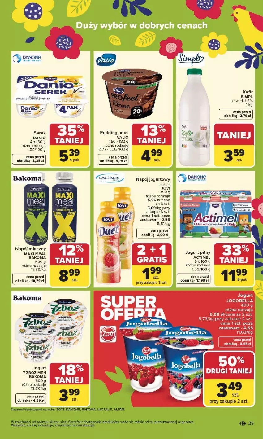 Gazetka promocyjna Carrefour - Gazetka Carrefour, Market od poniedziałku! - ważna 30.03 do 04.04.2026 - strona 31 - produkty: Actimel, Bakoma, Bell, Bella, Danio, Danone, Fa, Jogobella, Jogurt, Jogurt pitny, Kefir, Mus, Napój, Napój jogurtowy, Napój mleczny, Pudding, Ser, Serek, Zott