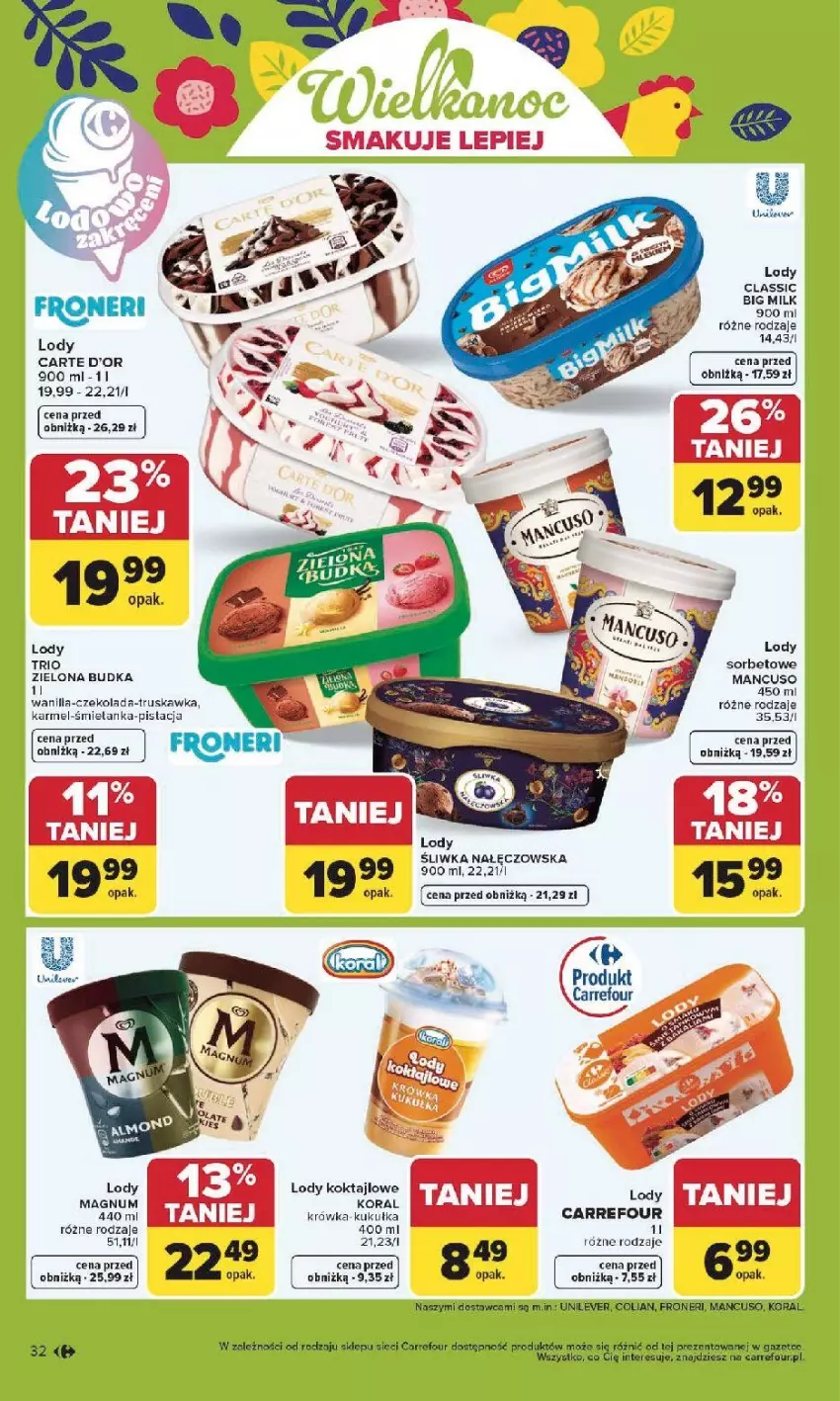 Gazetka promocyjna Carrefour - Gazetka Carrefour, Market od poniedziałku! - ważna 30.03 do 04.04.2026 - strona 34 - produkty: Big Milk, Carte d'Or, Czekolada, Lody, Zielona Budka