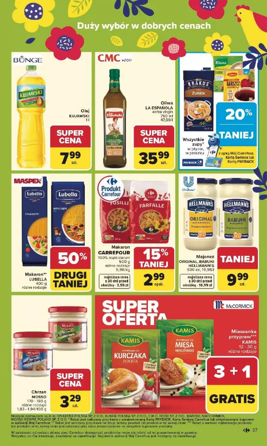 Gazetka promocyjna Carrefour - Gazetka Carrefour, Market od poniedziałku! - ważna 30.03 do 04.04.2026 - strona 39 - produkty: Babuni, Bell, Bella, Chrzan, Gin, Kamis, Kujawski, LG, Lubella, Majonez, Makaron, Olej, Oliwa, Por, Rama, Rum