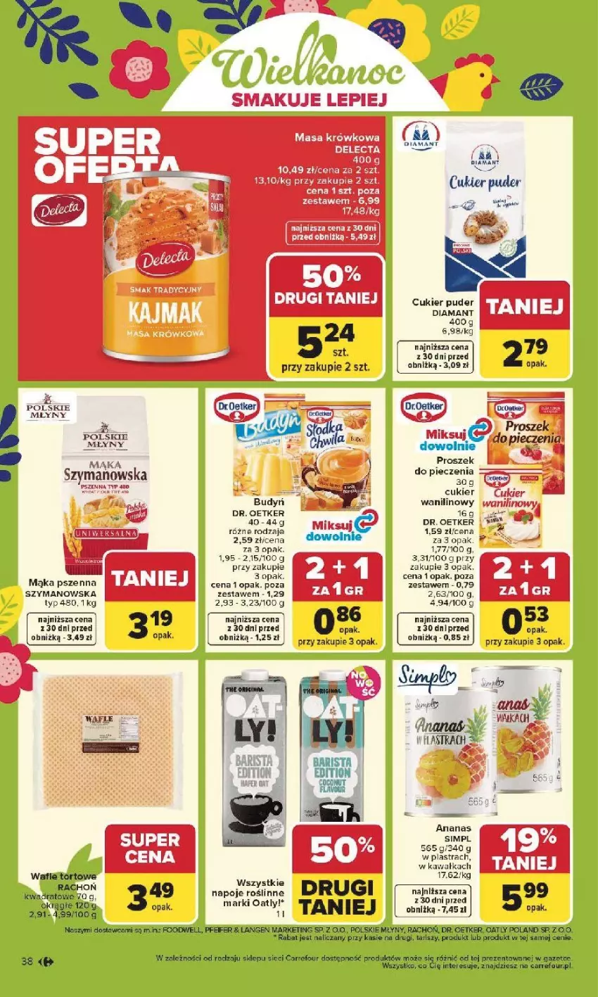 Gazetka promocyjna Carrefour - Gazetka Carrefour, Market od poniedziałku! - ważna 30.03 do 04.04.2026 - strona 40 - produkty: Ananas, Cukier, Cukier puder, Cukier wanilinowy, Delecta, Diamant, Dr. Oetker, Kawa, Mąka, Mąka pszenna, Napoje, Piec, Polskie Młyny, Proszek do pieczenia, Puder, Wafle, Wafle tortowe