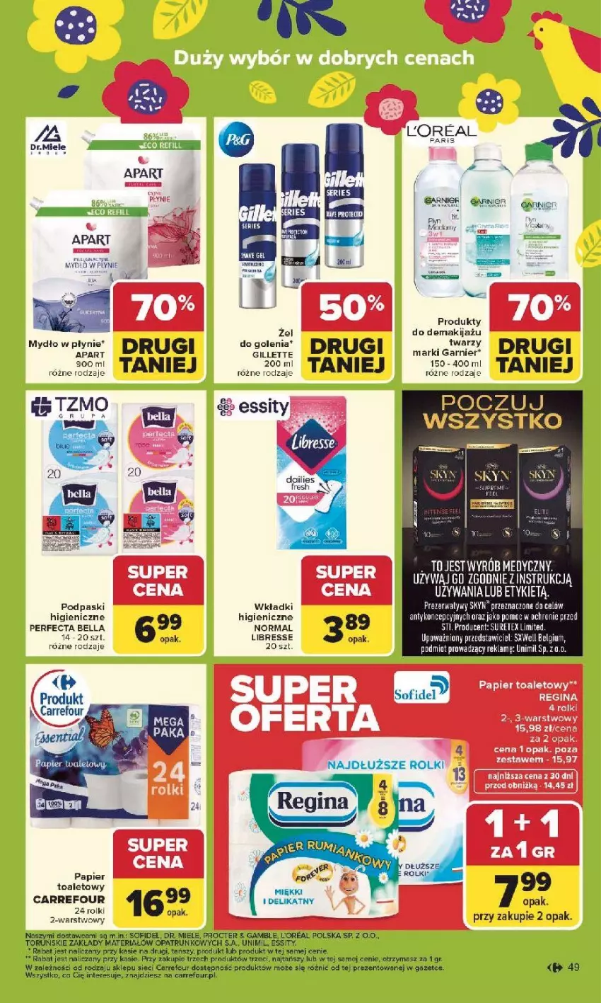 Gazetka promocyjna Carrefour - Gazetka Carrefour, Market od poniedziałku! - ważna 30.03 do 04.04.2026 - strona 51 - produkty: Bell, Bella, Fa, Gin, LG, Makijaż, Papier, Papier toaletowy, Perfecta, Podpaski, Prezerwatyw, Rolki, Róża, Unimil, Wkładki