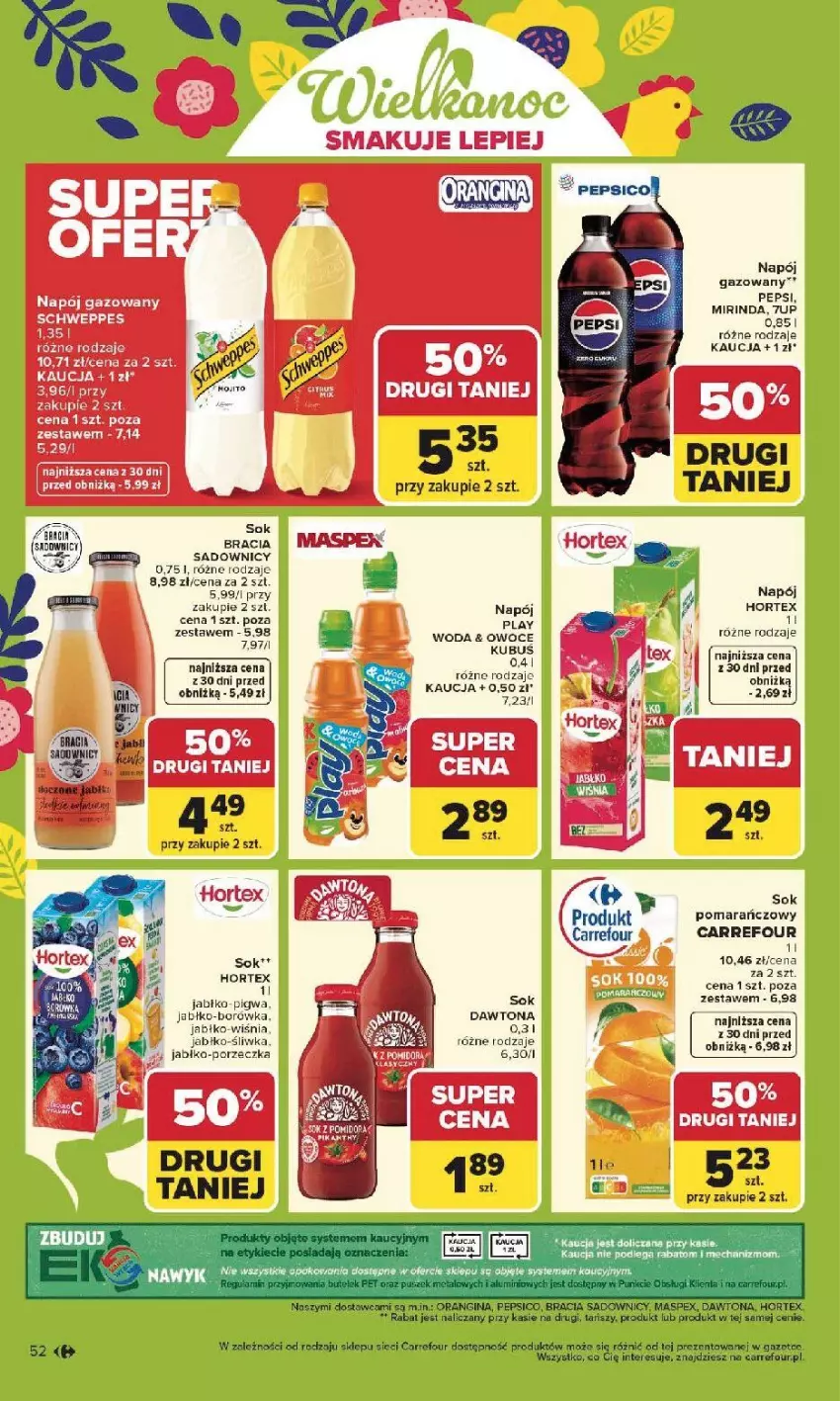 Gazetka promocyjna Carrefour - Gazetka Carrefour, Market od poniedziałku! - ważna 30.03 do 04.04.2026 - strona 54 - produkty: Borówka, Dawtona, Fa, Gin, Hortex, Jabłka, LG, Mirinda, Napój, Pepsi, Por, Pur, Schweppes, Sok, Woda