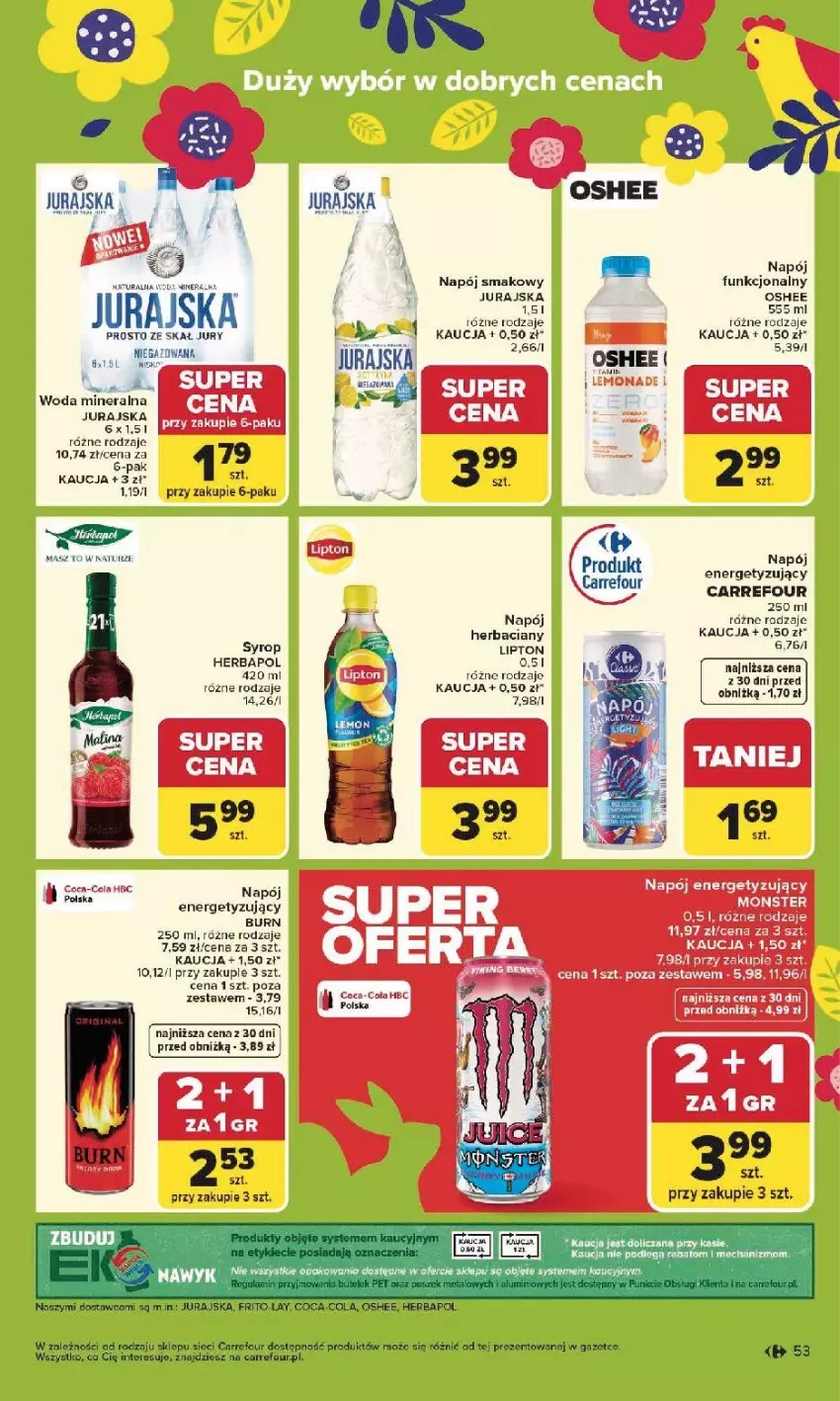 Gazetka promocyjna Carrefour - Gazetka Carrefour, Market od poniedziałku! - ważna 30.03 do 04.04.2026 - strona 55 - produkty: Coca-Cola, Fa, Herbapol, Lipton, Napój, Oshee, Syrop, Woda, Woda mineralna