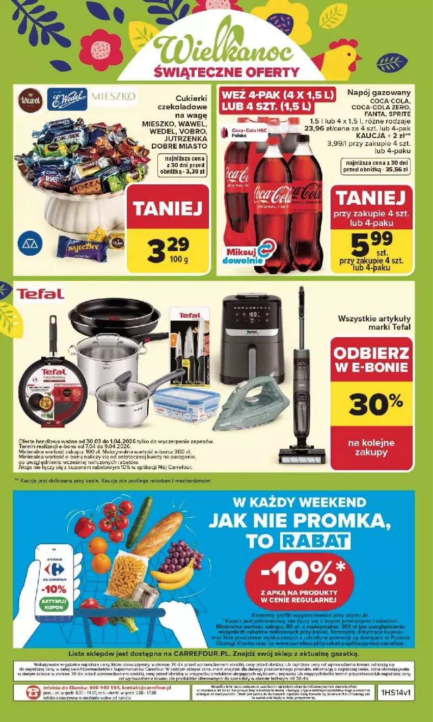 Gazetka promocyjna Carrefour - Gazetka Carrefour, Market od poniedziałku! - ważna 30.03 do 04.04.2026 - strona 58 - produkty: AniOne, Coca-Cola, Cukier, Cukierki, Fa, Fanta, Gala, Gra, Ser, Sprite, Tefal, Wawel