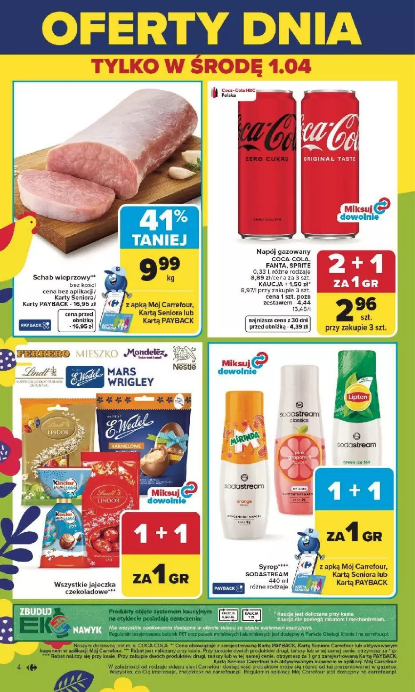 Gazetka promocyjna Carrefour - Gazetka Carrefour, Market od poniedziałku! - ważna 30.03 do 04.04.2026 - strona 6 - produkty: Coca-Cola, Fa, Fanta, Gin, Kiwi, Mars, Napój, Schab wieprzowy, Sos, Sprite, Syrop