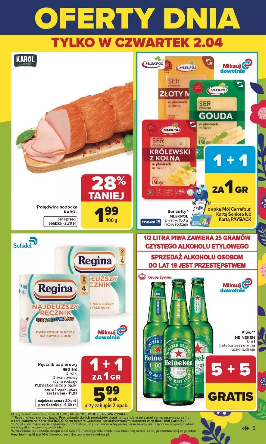 Gazetka promocyjna Carrefour - Gazetka Carrefour, Market od poniedziałku! - ważna 30.03 do 04.04.2026 - strona 7 - produkty: Fa, Gin, Gra, Heineken, Papier, Piwa, Piwo, Polędwica, Por, Ręcznik, Rolki, Ser