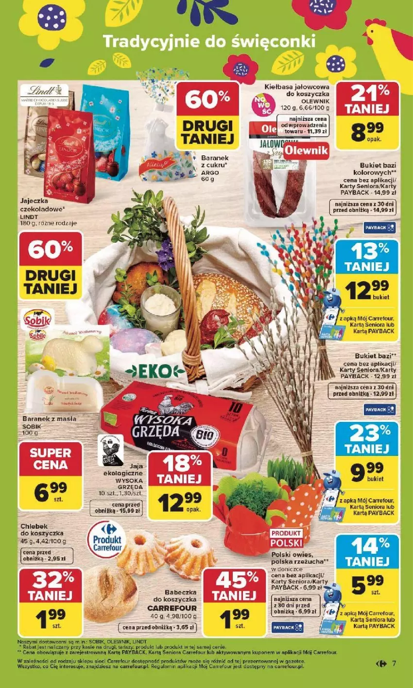 Gazetka promocyjna Carrefour - Gazetka Carrefour, Market od poniedziałku! - ważna 30.03 do 04.04.2026 - strona 9 - produkty: Bukiet, Chleb, Fa, Kiełbasa, Kosz, Lindt, Olewnik, Rzeżucha, Sok