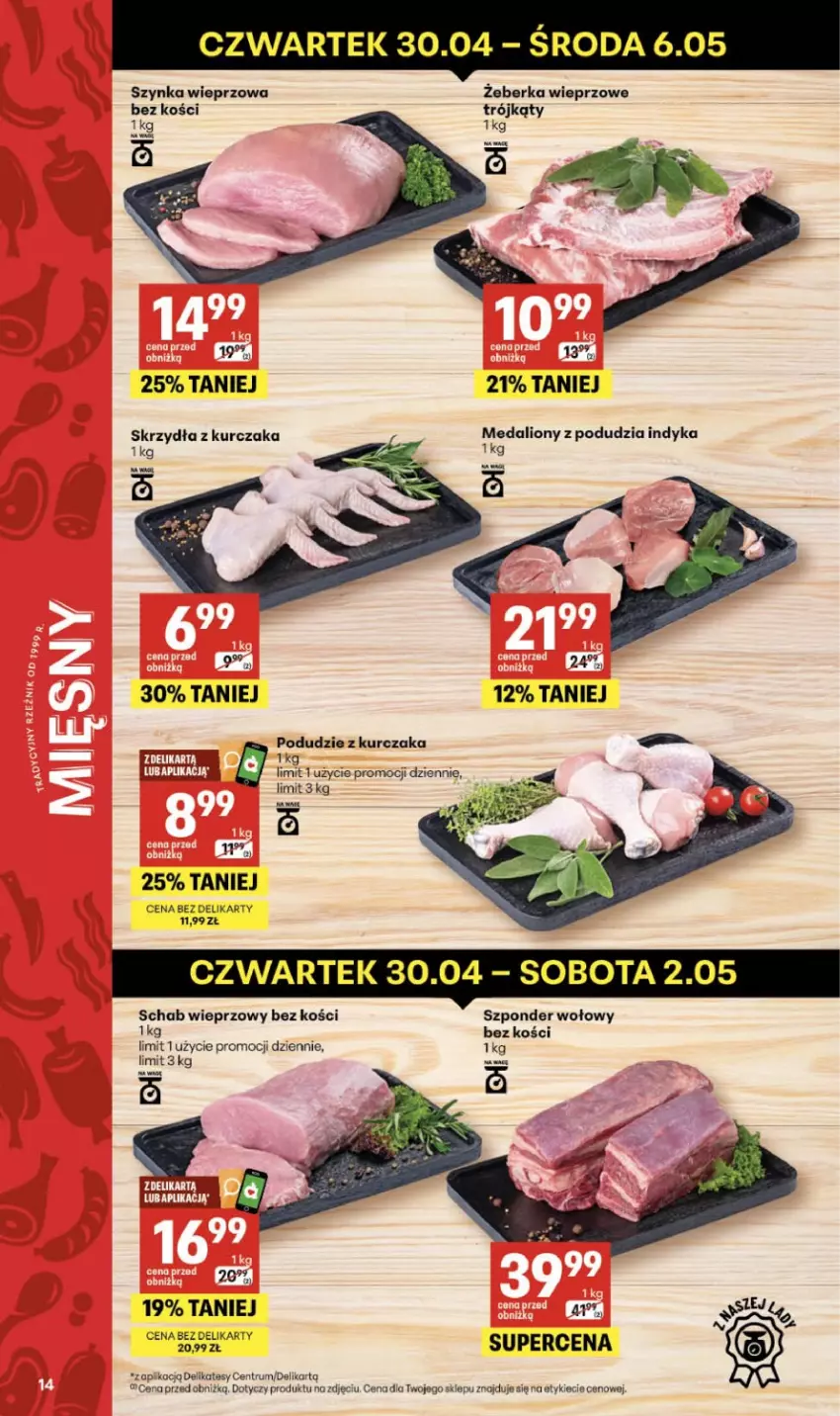 Gazetka promocyjna Delikatesy Centrum - Franczyza DC18 Czwartek - ważna 30.04 do 06.05.2026 - strona 14 - produkty: Kurczak, Lion, Podudzie z kurczaka, Rum, Schab wieprzowy, Szponder wołowy, Szynka, Szynka wieprzowa